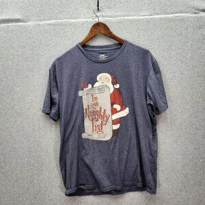 Santa Graphic T-Shirt "Im On The Naughty List" Large Gray Cotton/Poly Blend